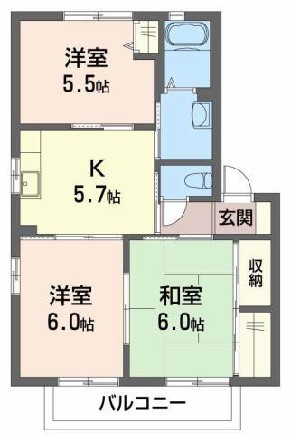 シャーメゾン八万 5番館(3DK/2階)の間取り写真