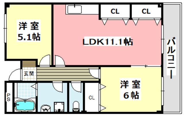 エクセル舞音(2LDK/2階)の間取り写真