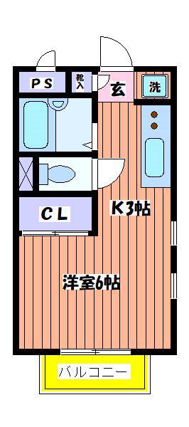 マロンヴィラ国立 D(1K/2階)の間取り写真