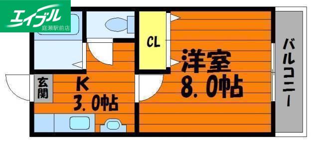 中祥マンションC(1K/3階)の間取り写真