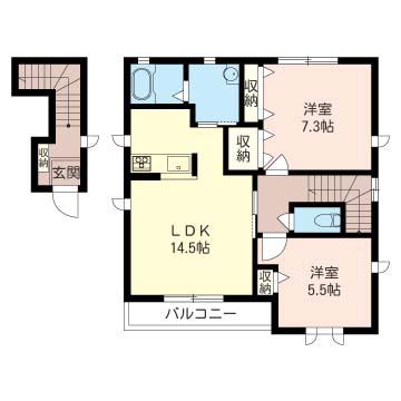 メゾンスールス(2LDK/2階)の間取り写真