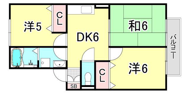 ウイング西宮(3DK/2階)の間取り写真