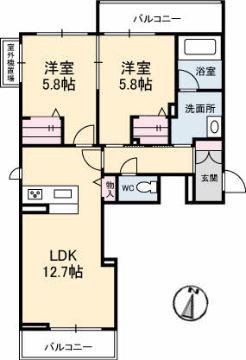 シャーメゾンJH丸亀(2LDK/2階)の間取り写真