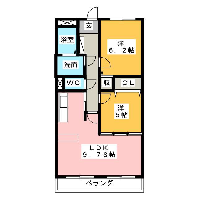 クレセールヴァンブ(2LDK/3階)の間取り写真