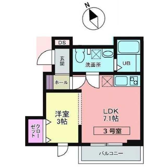 メリディアン貝ケ森 壱番館(1LDK/2階)の間取り写真