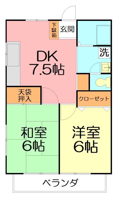 ヴィラ元町(2DK/1階)の間取り写真