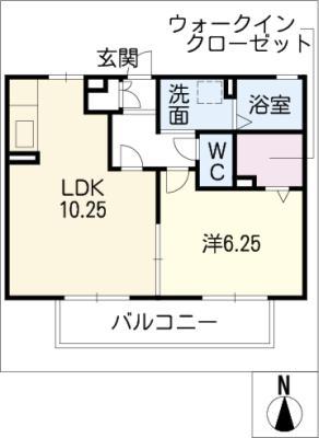 ブロッサム A棟(1LDK/2階)の間取り写真