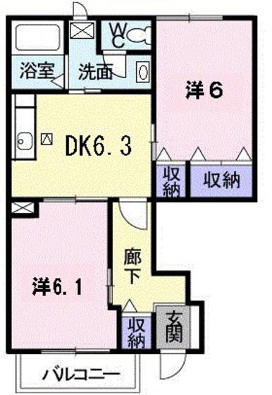 レジデンスK II(2DK/1階)の間取り写真
