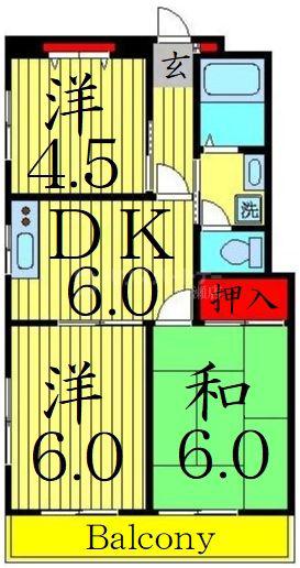 パークサイド新家(3DK/2階)の間取り写真