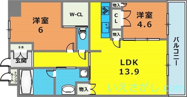 神戸三宮ブリーズレジデンス(2LDK/11階)の間取り写真