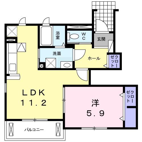 ルミエール魚住(1LDK/1階)の間取り写真
