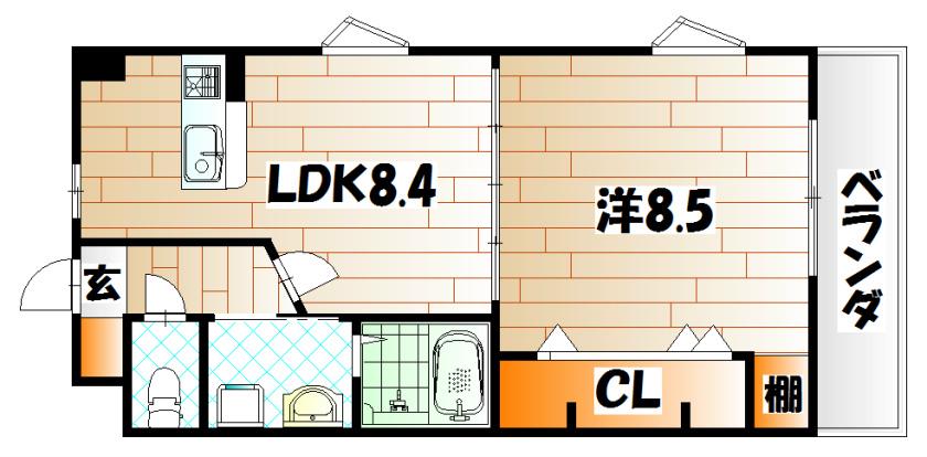 浅野ベイタワー(1LDK/9階)の間取り写真