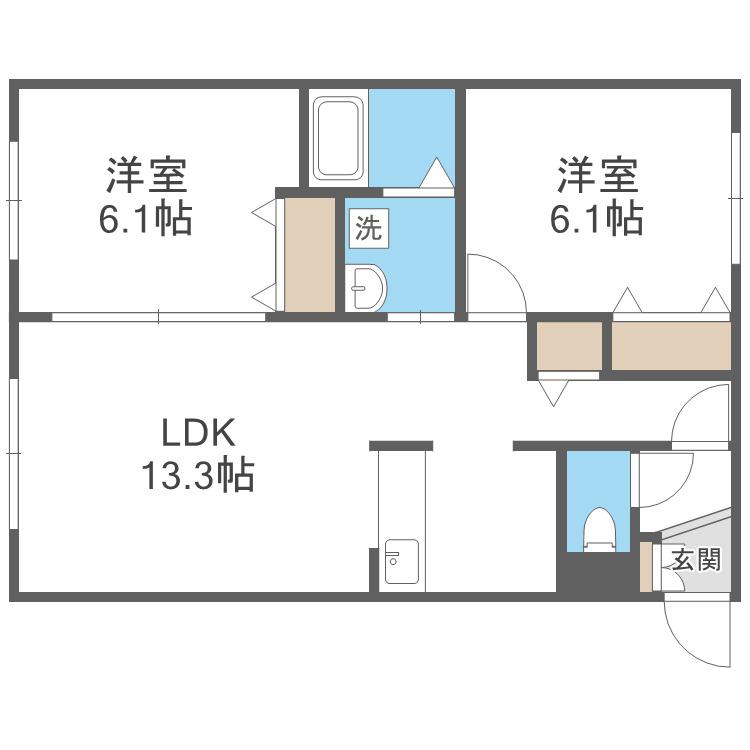 グランドウエスト円山五番館(2LDK/3階)の間取り写真