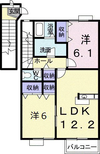 サウスヴィラB(2LDK/2階)の間取り写真