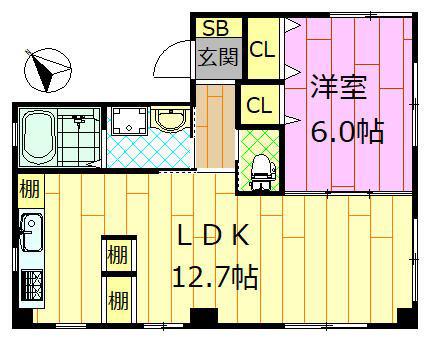 鎌ケ谷グリーンヒルズ(1LDK/1階)の間取り写真