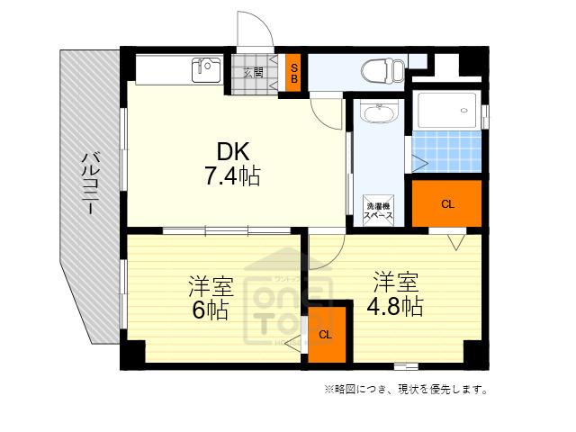 パルティール本町(2DK/3階)の間取り写真