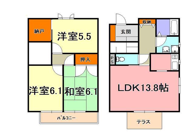 鷲尾ハイツIIA(3SLDK/1階)の間取り写真