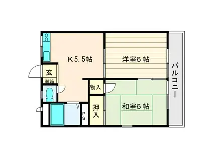 ふじハイム(2DK/2階)の間取り写真