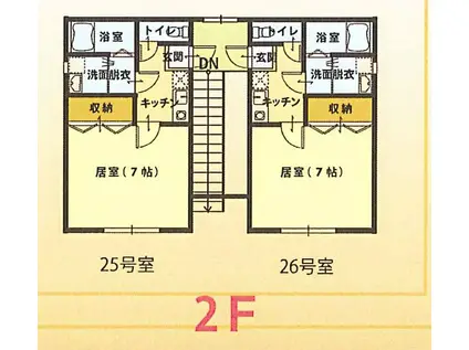 ロワレーヌII(1K/2階)の間取り写真