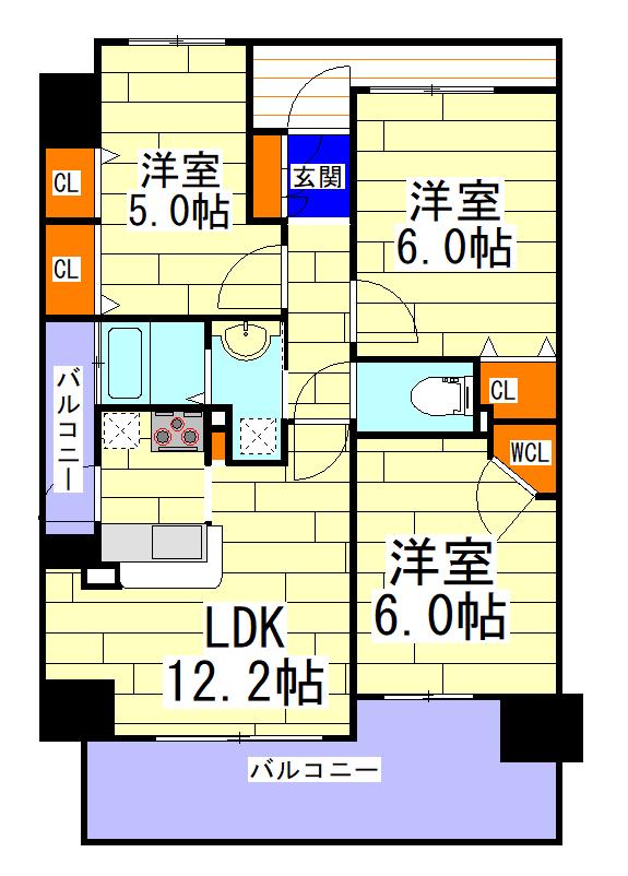 エステムコート東豊中ロサリオ(3LDK/4階)の間取り写真