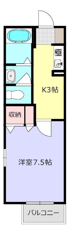京成松戸線 上本郷駅 徒歩13分 2階建 築24年(1K/1階)の間取り写真
