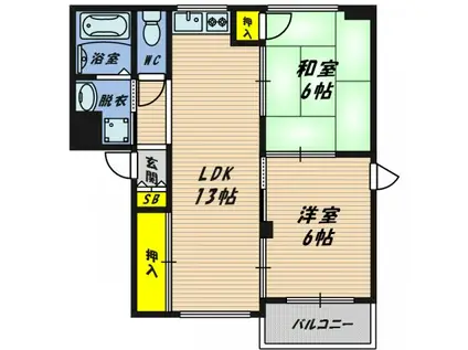 フラワーハイム鶴見(2LDK/1階)の間取り写真