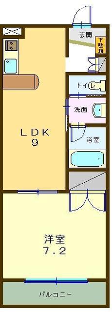 WAKABA ガーデンHILLS(1LDK/2階)の間取り写真