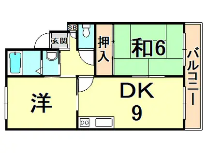 セジュール甲東(2DK/2階)の間取り写真