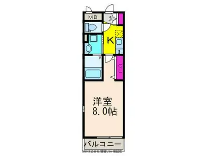 FLORA高槻芥川(1K/2階)の間取り写真