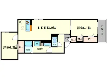 大山蓮華(2LDK/1階)の間取り写真