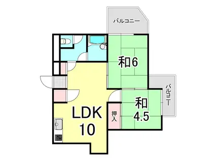 ロイヤルメゾン塚口V(2DK/1階)の間取り写真