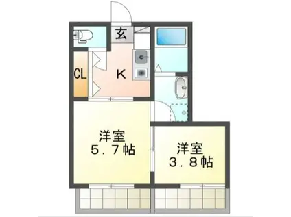 ヴェールヴィル(2K/2階)の間取り写真