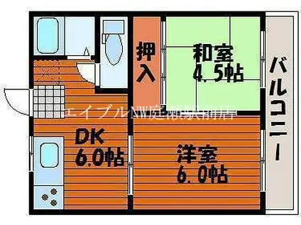 コーポ薔薇 A棟(2DK/2階)の間取り写真