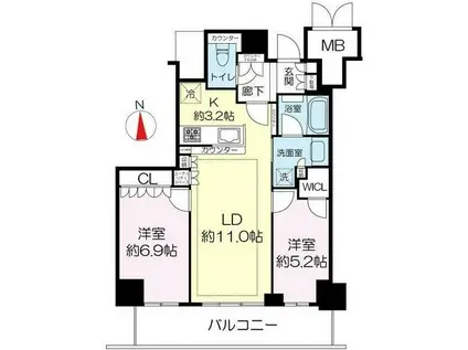 ジオタワー天六(2LDK/22階)の間取り写真
