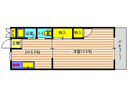 マンション朝霧1号館(1DK/2階)の間取り写真