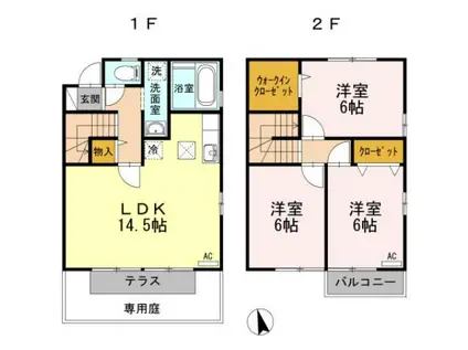 プレスティージュ土器町東 B棟(3LDK/2階)の間取り写真