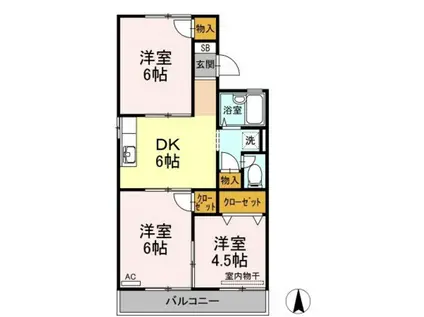 サンハイツいたのA棟(3DK/2階)の間取り写真