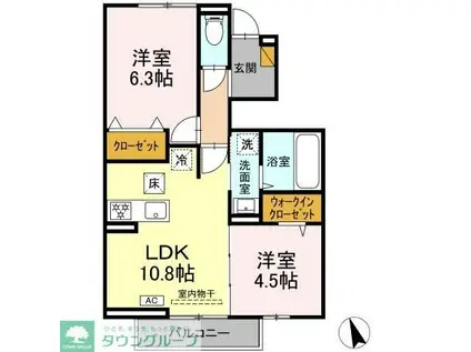 オルメル(2LDK/1階)の間取り写真