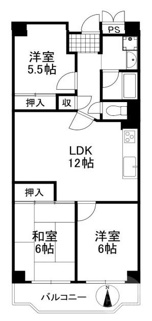 日興千里台スカイタウン B棟(3LDK/3階)の間取り写真