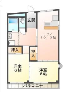 コーポ・スカイン(2LDK/3階)の間取り写真