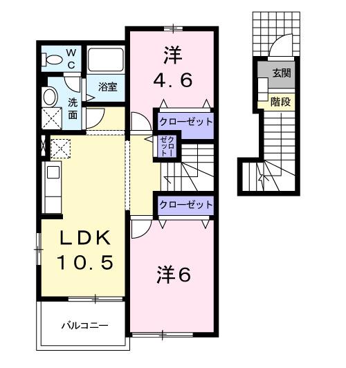 エスポワール吉田III(2LDK/2階)の間取り写真