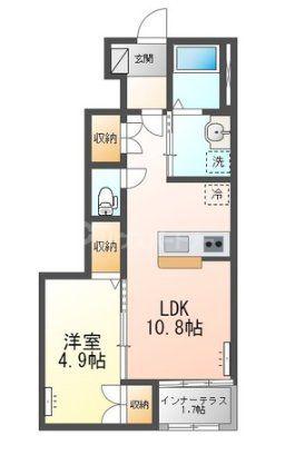 東武野田線 梅郷駅 徒歩18分 2階建 築3年(1LDK/1階)の間取り写真