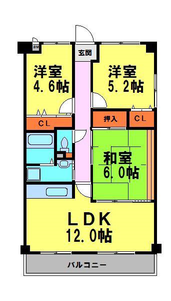 ソレアードうねの(3LDK/2階)の間取り写真