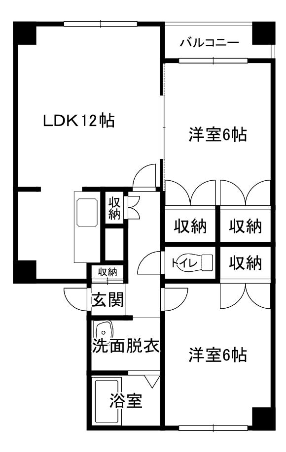 旭川市川端町4条7丁目2LDKマンション(2LDK/2階)の間取り写真