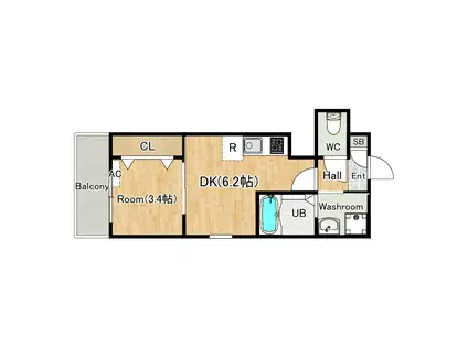 ココングランジュール芦屋西2(1DK/3階)の間取り写真