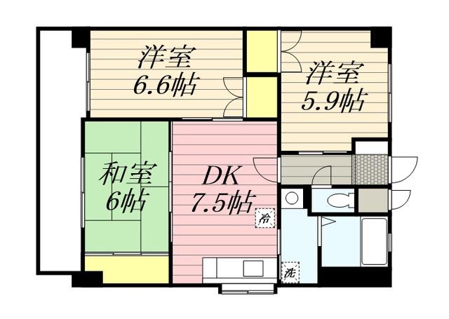 北野ガーデンコート(3DK/3階)の間取り写真