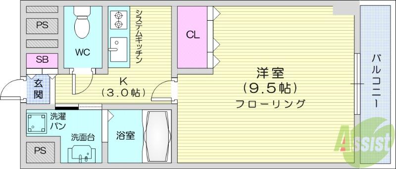 プログレス八乙女(1K/4階)の間取り写真