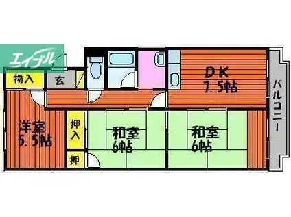 21ハイツ新保(3DK/1階)の間取り写真