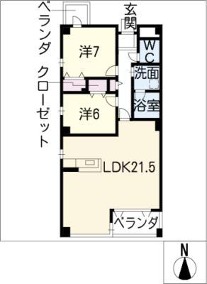 コモド覚王山(2LDK/1階)の間取り写真