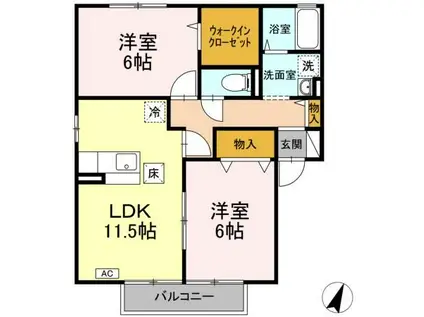 クレストコート(2LDK/1階)の間取り写真